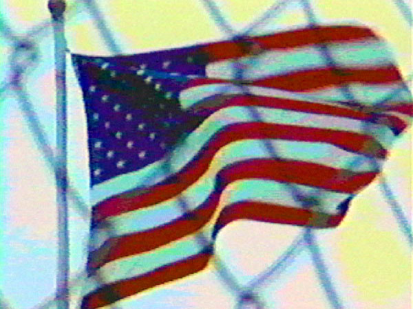 Flag Behind Fence